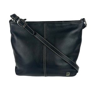 The Sak Pebbled Black Leather Shoulder Bag Adjustable Strap Floral Lining